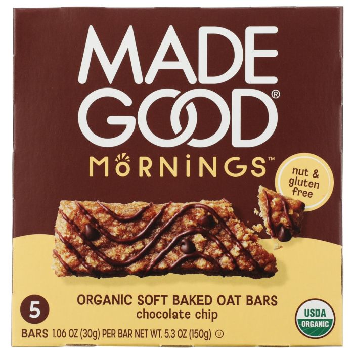 MADEGOOD: Mornings Chocolate Chip Organic Oat Bars, 5.3 oz