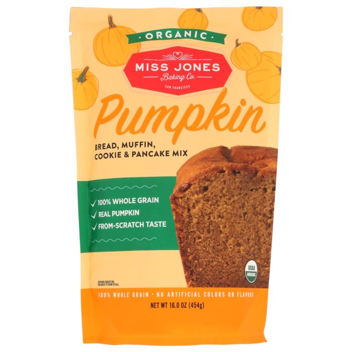 MISS JONES BAKING CO: Organic Pumpkin Bread Muffin Cookie and Pancake Mix, 16 oz
