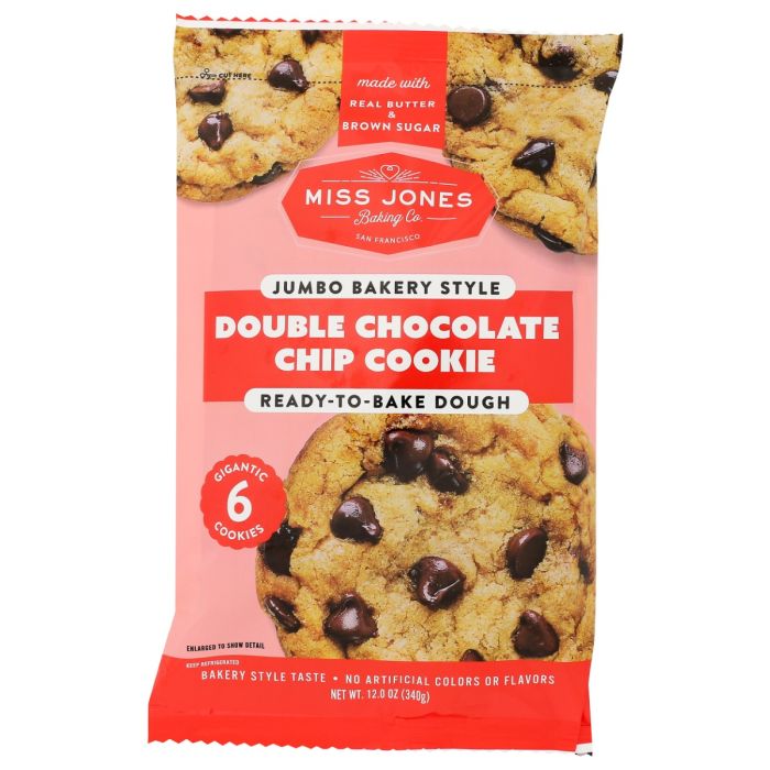 MISS JONES BAKING CO: Jumbo Bakery Style Double Chocolate Chip Cookie Dough, 12 oz