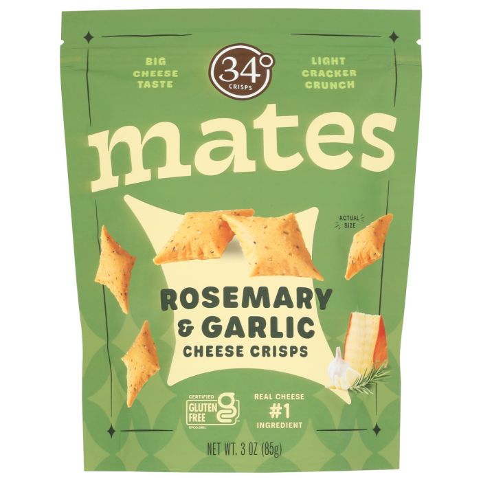 34 DEGREES: Rosemary Garlic Mates Cheese Crisps, 3 oz