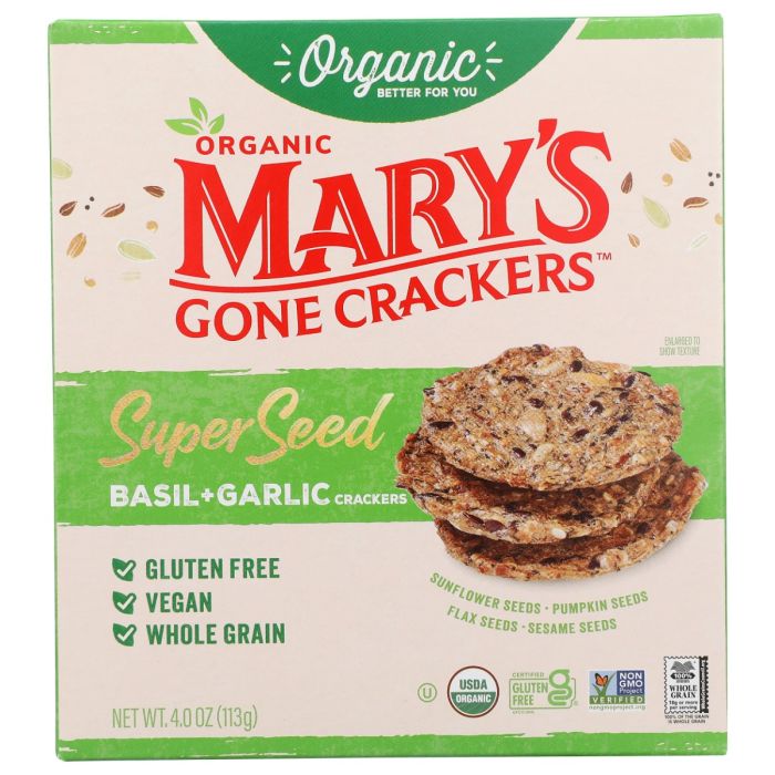 MARYS GONE CRACKERS: Superseed Basil and Garlic Crackers, 4 oz