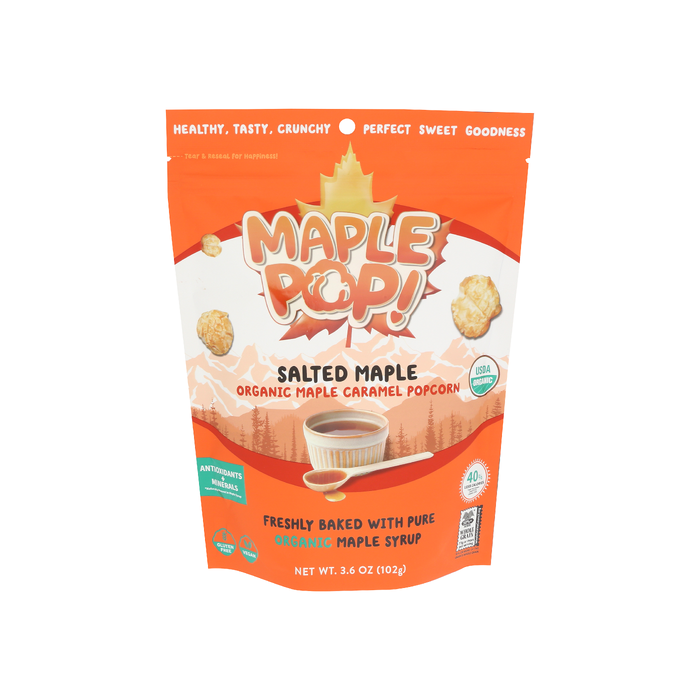 MAPLE POP: Organic Salted Maple Caramel Popcorn, 3.6 oz