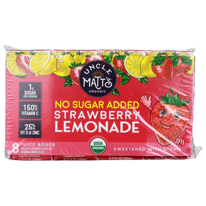 UNCLE MATTS ORGANIC: No Sugar Added Strawberry Lemonade Juice Boxes 8Pk, 54 fo