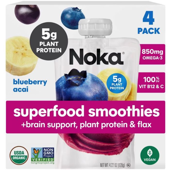 NOKA: Blueberry Acai Superfood Smoothie 4 Count, 16.9 oz