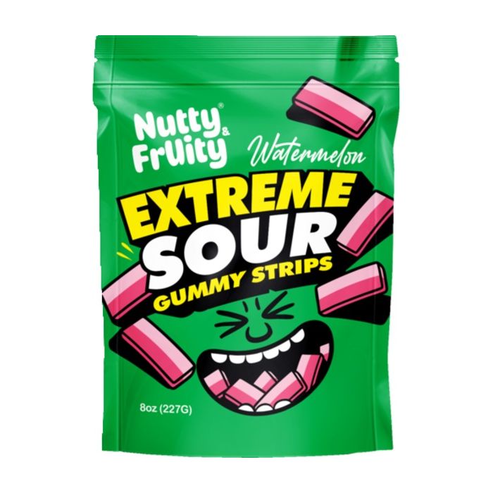 NUTTY AND FRUITY: Watermelon Extreme Sour Gummy Strips, 8 oz