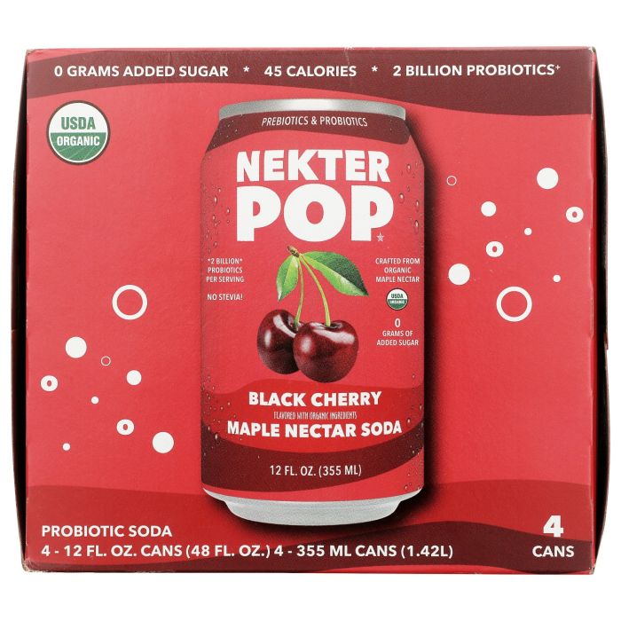 NEKTER POP: Black Cherry Maple Nectar Probiotic Soda, 12 fo