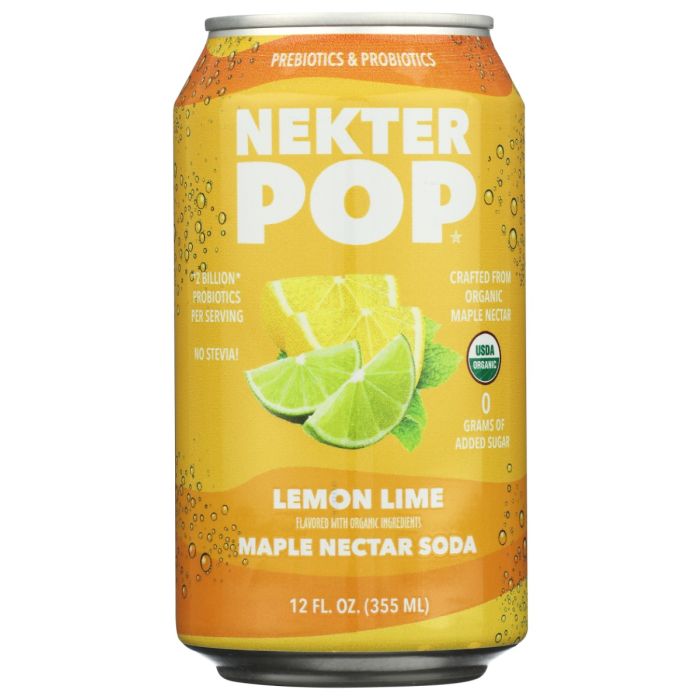 NEKTER POP: Lemon Lime Maple Nectar Probiotic Soda, 12 fo