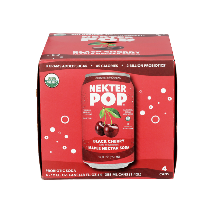 NEKTER POP: Black Cherry Maple Nectar Probiotic Soda 4 Count, 48 fo