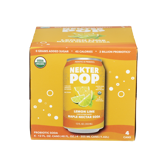 NEKTER POP: Lemon Lime Maple Nectar Probiotic Soda 4 Count, 48 fo