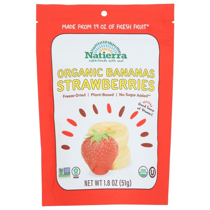 NATIERRA: Freeze Dried Organic Bananas and Strawberries, 1.8 oz