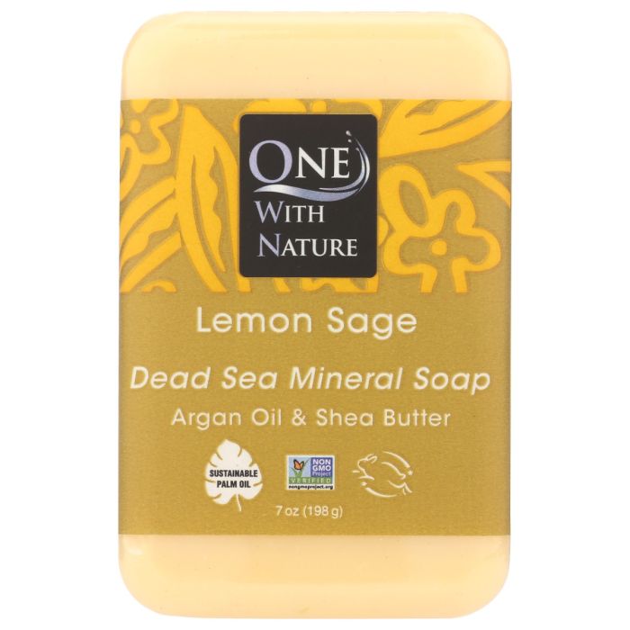 ONE WITH NATURE: Lemon Sage Soap with Dead Sea Minerals Argan Oil Shea Lemon Essential Oil, 7 oz