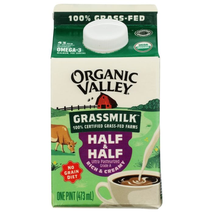 ORGANIC VALLEY: Half and Half Grassmilk, 16 oz