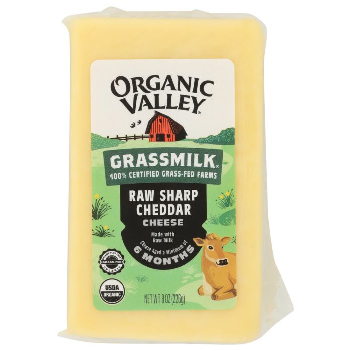 ORGANIC VALLEY: Grassmilk Raw Sharp Cheddar Cheese, 8 oz