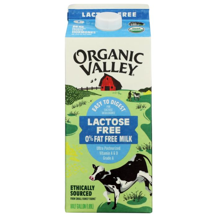 ORGANIC VALLEY: Lactose Free Fat Free Ultra Pasteurized Milk, 64 oz