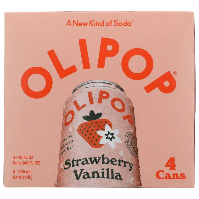 OLIPOP: Strawberry Vanilla Soda 4 count, 48 fo