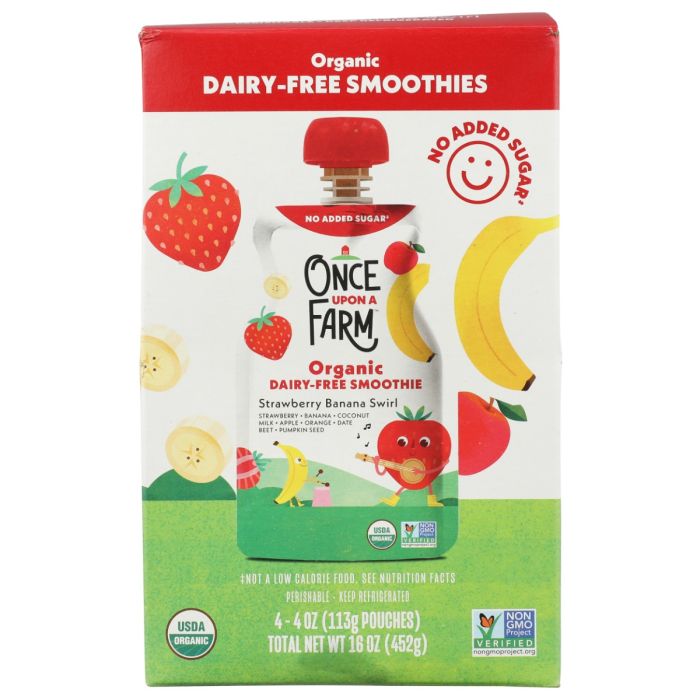 ONCE UPON A FARM: Strawberry Banana Swirl Dairy Free Smoothie 4 Count, 16 oz