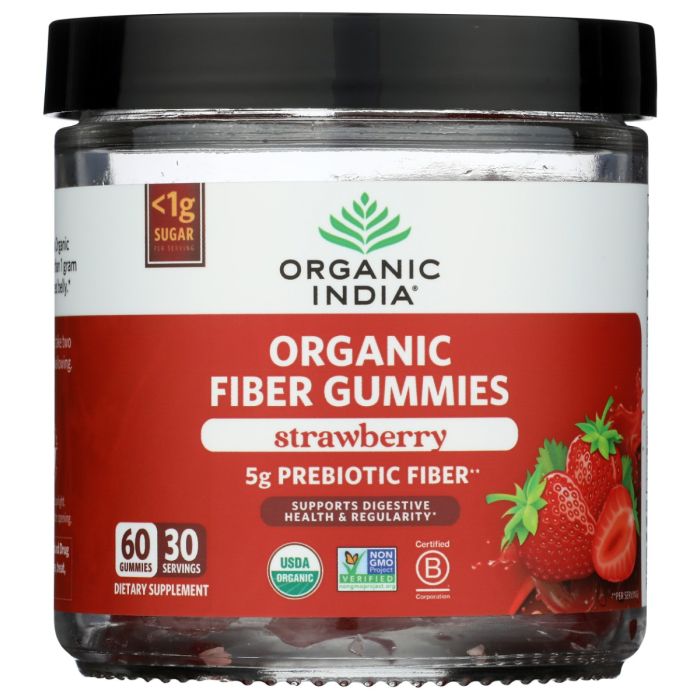 ORGANIC INDIA: Strawberry Organic Fiber Gummies, 60 pc