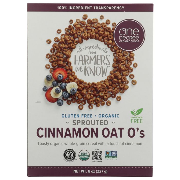 ONE DEGREE: Sprouted Cinnamon Oat Os Cereal, 8 oz