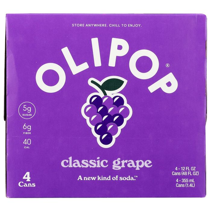 OLIPOP: Classic Grape Prebiotic Soda 4 Count, 48 fo