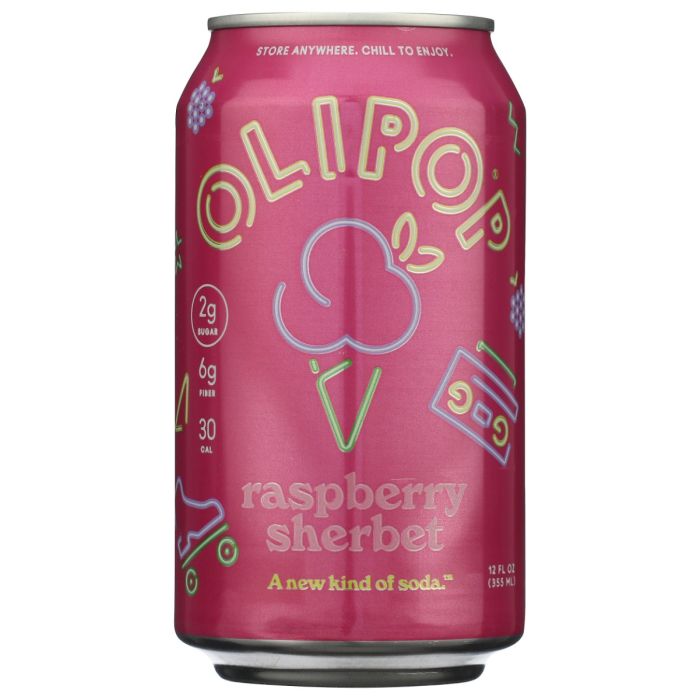 OLIPOP: Raspberry Sherbet Prebiotic Soda, 12 fo
