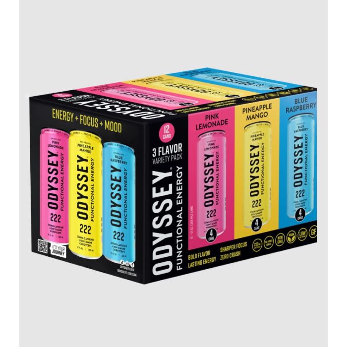 ODYSSEY ELIXIR: Pink Lemonade Pineapple Mango Blue Raspberry Sparkling Beverage 12Count, 144 fo