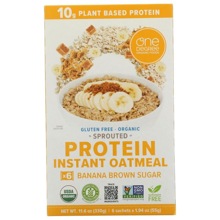 ONE DEGREE: Banana Brown Sugar Protein Oatmeal, 11.6 oz