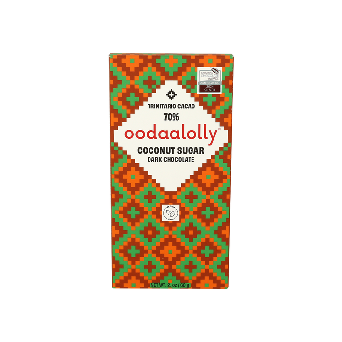 OODAALOLLY: Coconut Sugar Dark Chocolate Bar, 2.1 oz