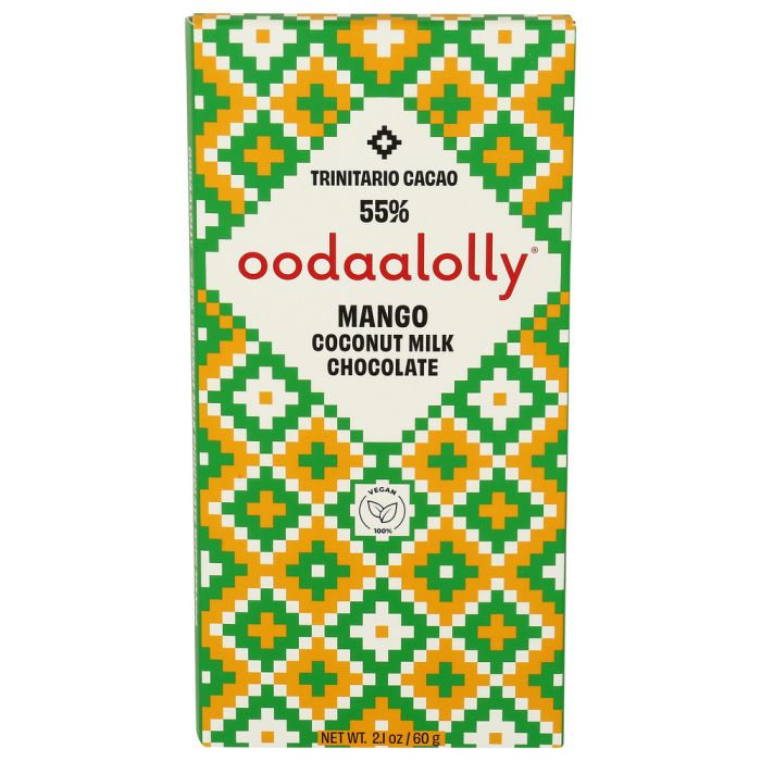 OODAALOLLY: Mango Coconut Milk Chocolate Bar, 2.1 oz