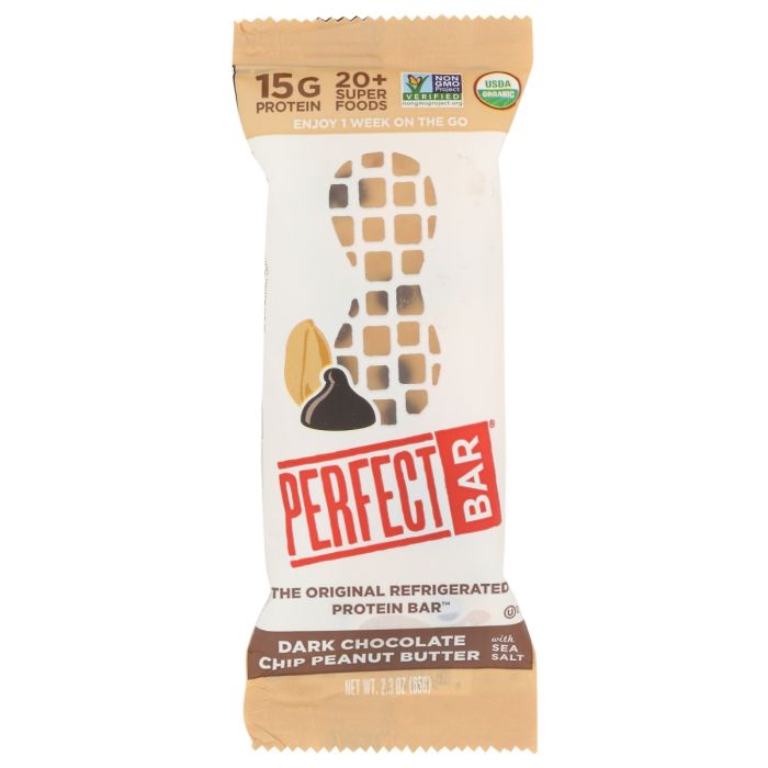 PERFECT FOODS: Dark Chocolate Chip Peanut Butter with Sea Salt Bar, 2.3 oz
