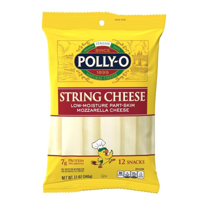 POLLY O: Low Moisture Part Skim Mozzarella String Cheese, 12 oz