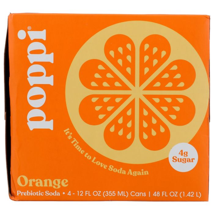 POPPI: Orange Prebiotic Soda 4 Count, 48 fo
