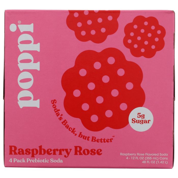 POPPI: Raspberry Rose Prebiotic Soda 4 Count, 48 fo