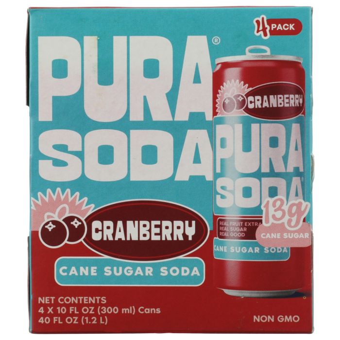 PURA SODA: Cranberry Soda 4 Count, 40.4 fo