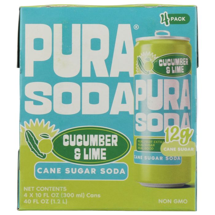 PURA SODA: Cucumber Lime Soda 4 Count, 40.4 fo