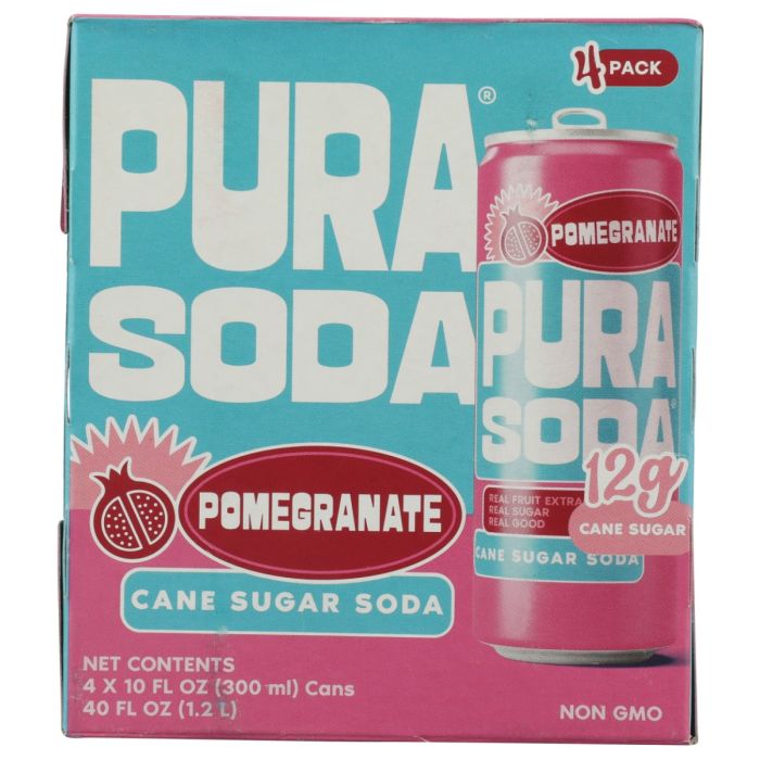 PURA SODA: Pomegranate Soda 4 Count, 40.4 fo