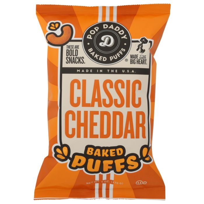 POP DADDY POPCORN & PRETZELS: Classic Cheddar Baked Puffs, 6 oz