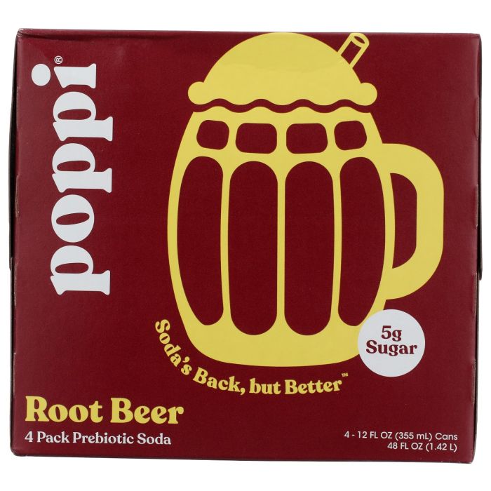 POPPI: Root Beer Prebiotic Soda 4 Count, 48 fo