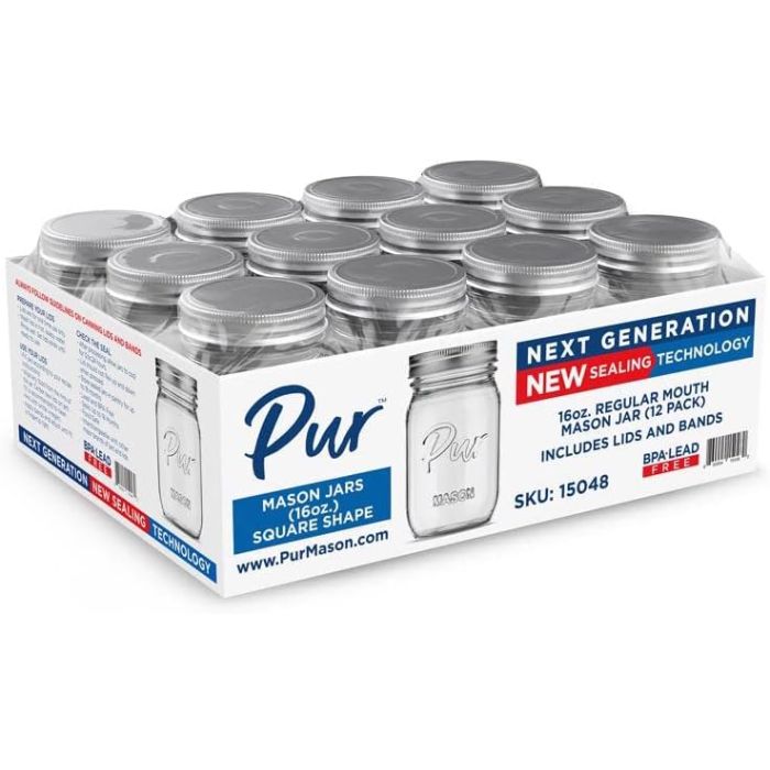 BULK EB: Pur Mason Regular Mouth with Lid Jar, 12 ea