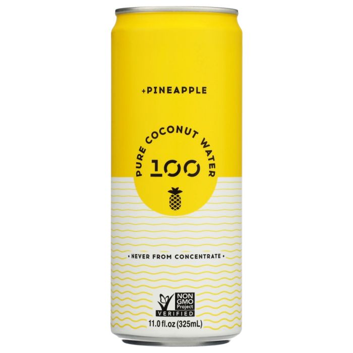 100 COCONUTS: Pure Coconut Pineapple Water, 11 fo