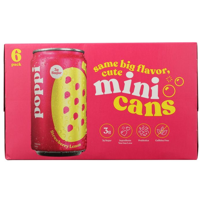 POPPI: Strawberry Lemon Prebiotic Mini Soda 6 Count, 45 fo