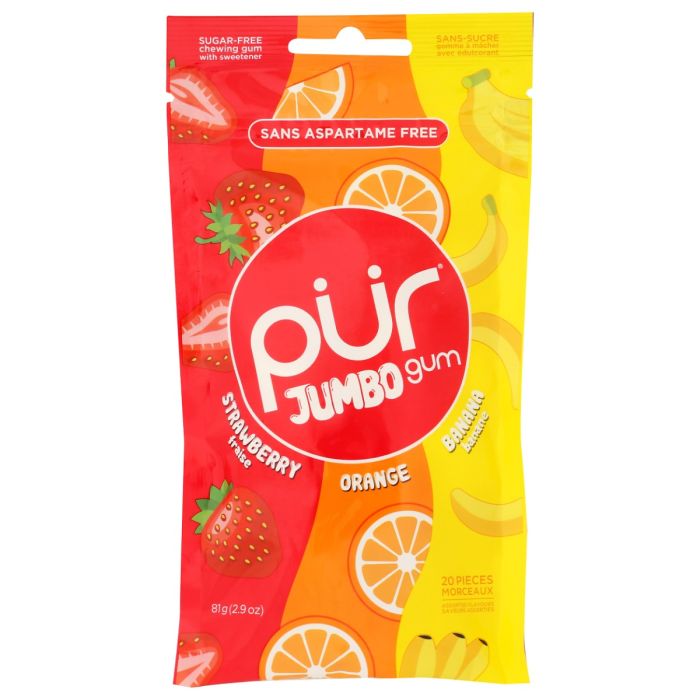 PUR: Strawberry Banana Orange Jumbo Gum 20pc, 2.9 oz