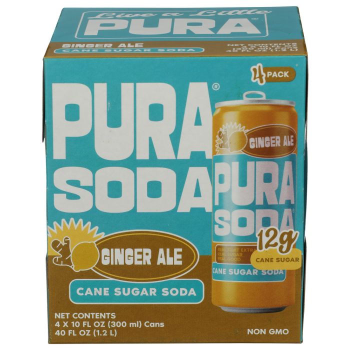 PURA SODA: Ginger Ale Soda 4 Count, 40 fo