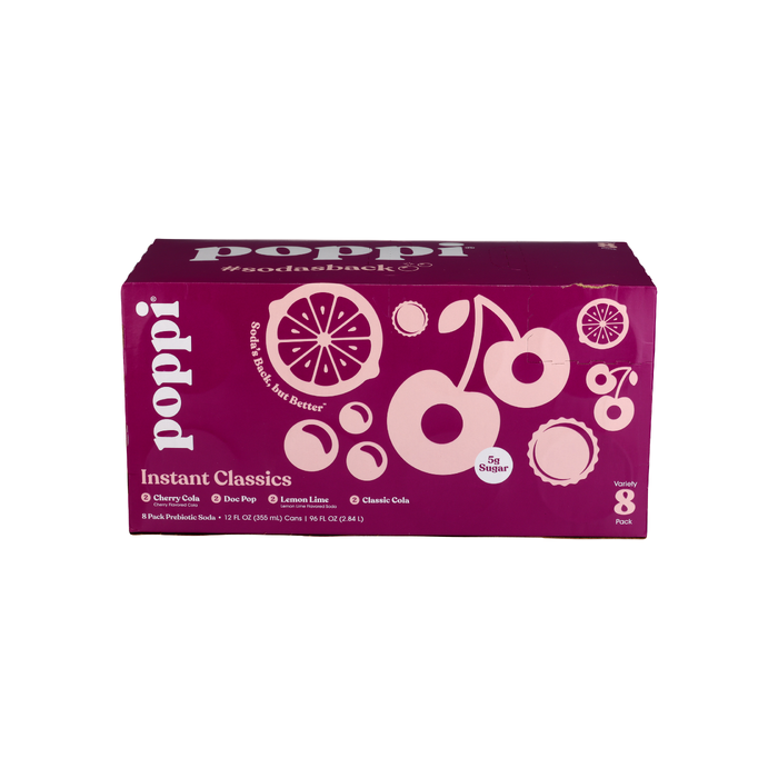 POPPI: Classic Prebiotic Soda Variety Pack 8 Count, 96 fo