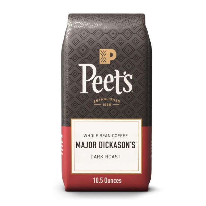 PEETS COFFEE: Major Dickasons Whole Bean Dark Roast Coffee, 10.5 oz