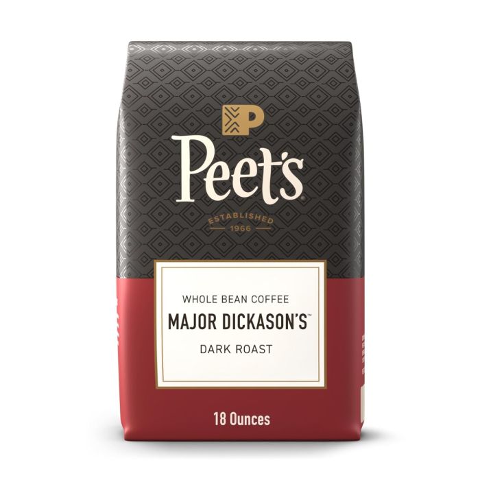 PEETS COFFEE: Major Dickasons Whole Bean Dark Roast Coffee, 18 oz