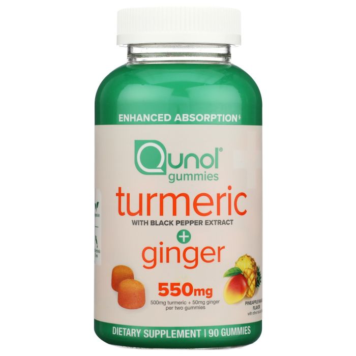 QUNOL: Turmeric Ginger Black Pepper Gummies 550mg Pineapple Flavor, 90 pc