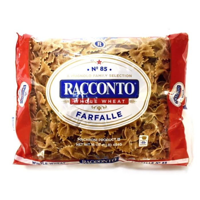 RACCONTO: Whole Wheat Farfalle Pasta, 16 oz