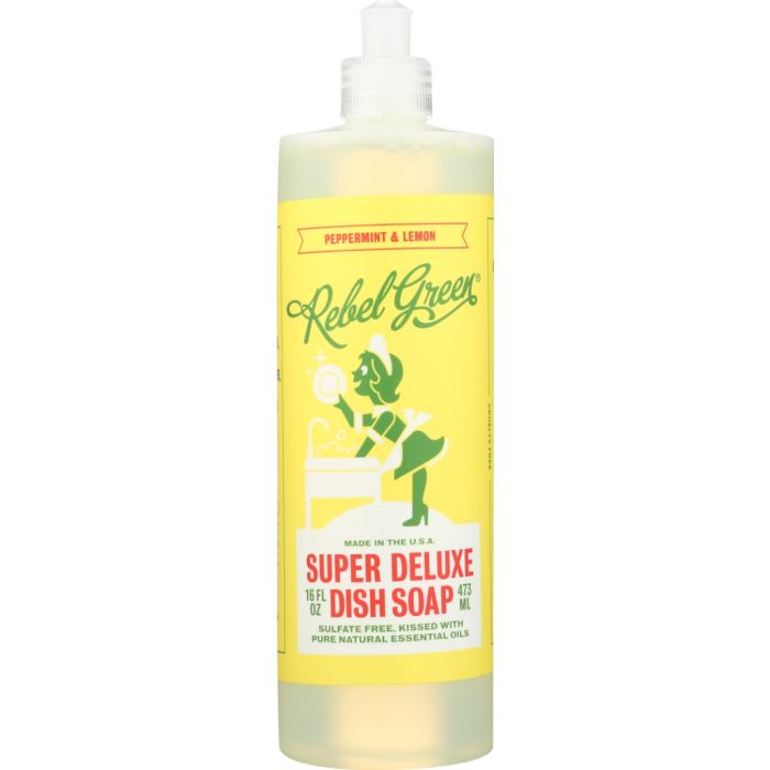 REBEL GREEN: Super Deluxe Dish Soap Peppermint and Lemon, 16 oz