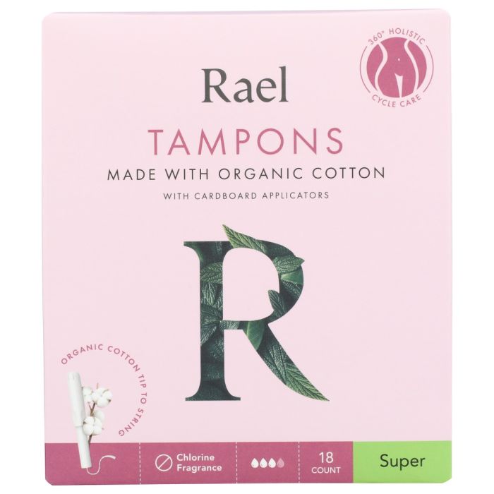 RAEL: Super Organic Cotton Tampons with Applicator, 18 pc