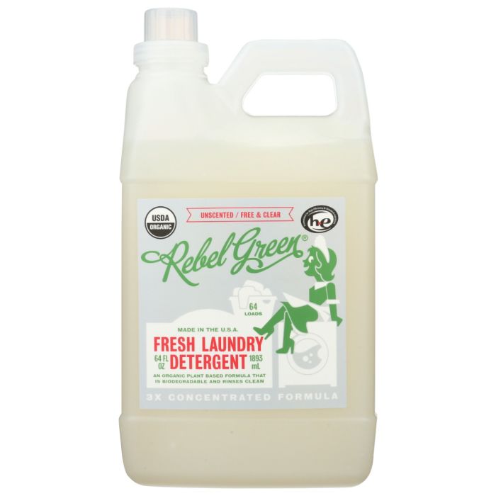 REBEL GREEN: Organic Fresh Laundry Detergent Unscented, 64 oz